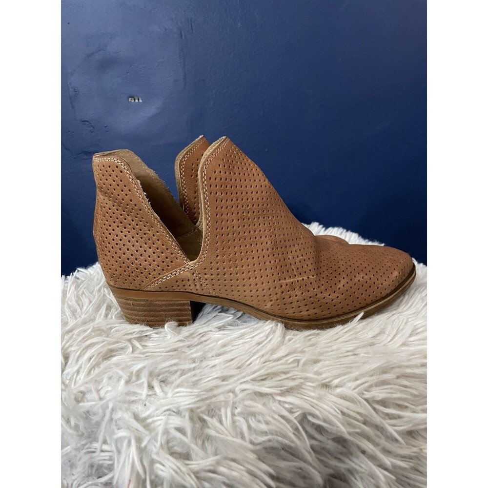Lucky Brand Boots Womens Size 6 Cut Out Booties Brown Suede Pull On Perforated
